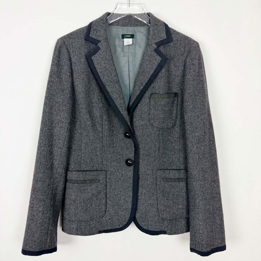 J. Crew Professor Blazer Women's Size 12 Grey Black Wool Jacket Schoolboy Preppy - Picture 2 of 14
